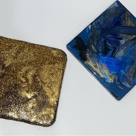 Handmade One Of a Kind Set of Stunning Blue & Gold Coasters 4x4 - Picture 5 of 6